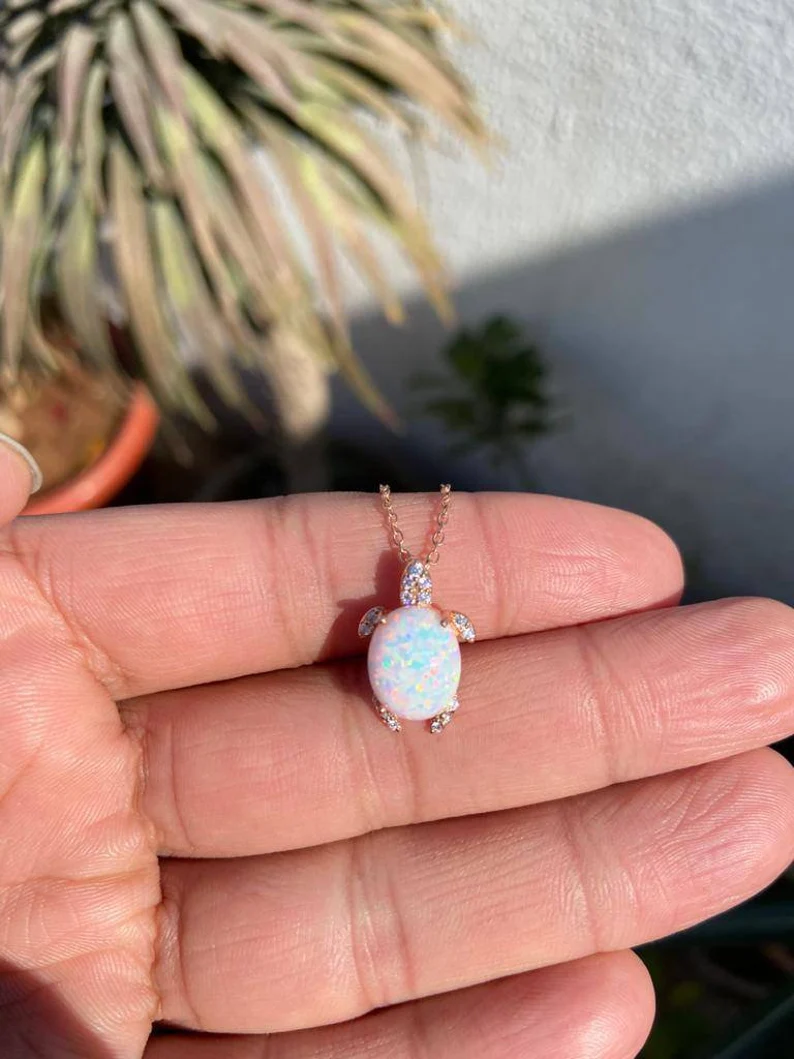 925 Silver Opal Turtle Necklace 3
