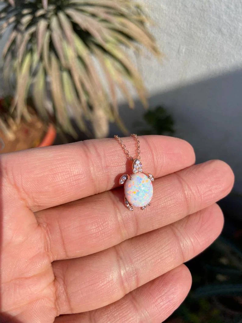 925 Silver Opal Turtle Necklace 4