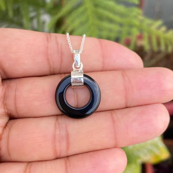 925 Silver Open Circle Black Onyx Necklace