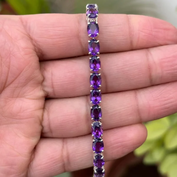925 Silver Oval Amethyst Tennis Bracelet