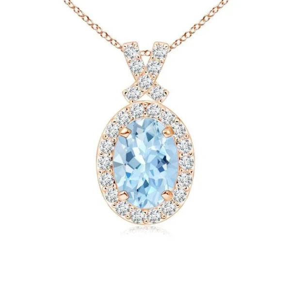 925 Silver Oval Aquamarine Necklace