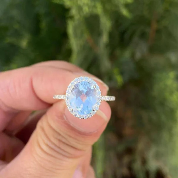925 Silver Oval Aquamarine Ring
