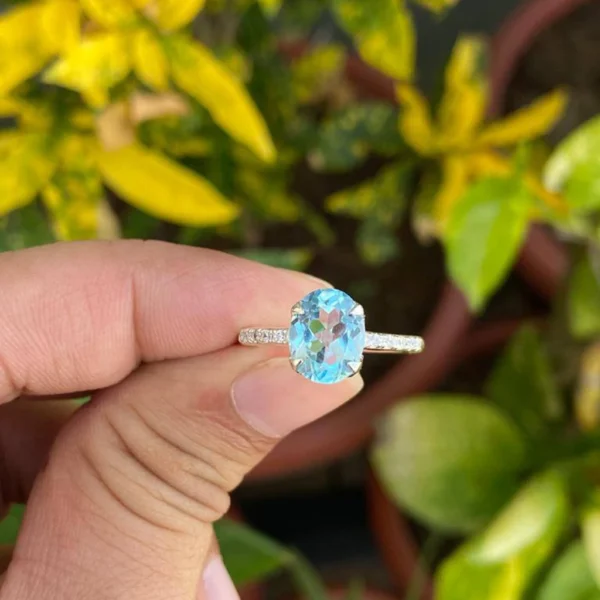 925 Silver Oval Blue Topaz Ring