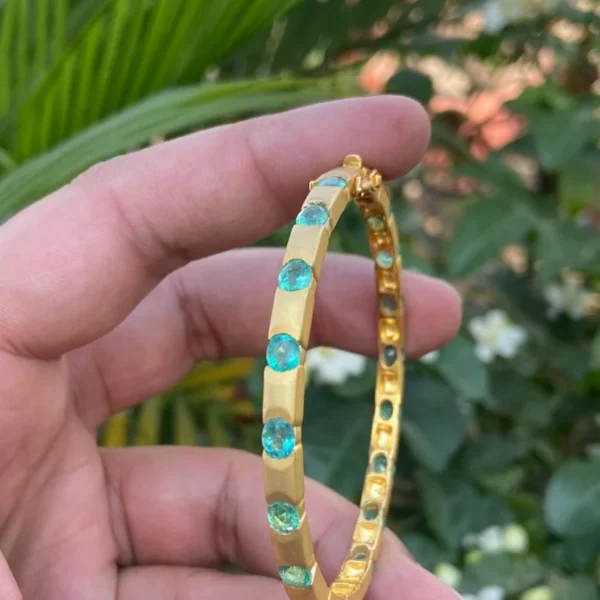 925 Silver Oval Emerald Bangle Bracelet