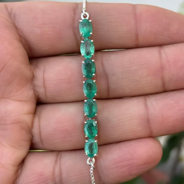 925 Silver Oval Emerald Chain Bracelet