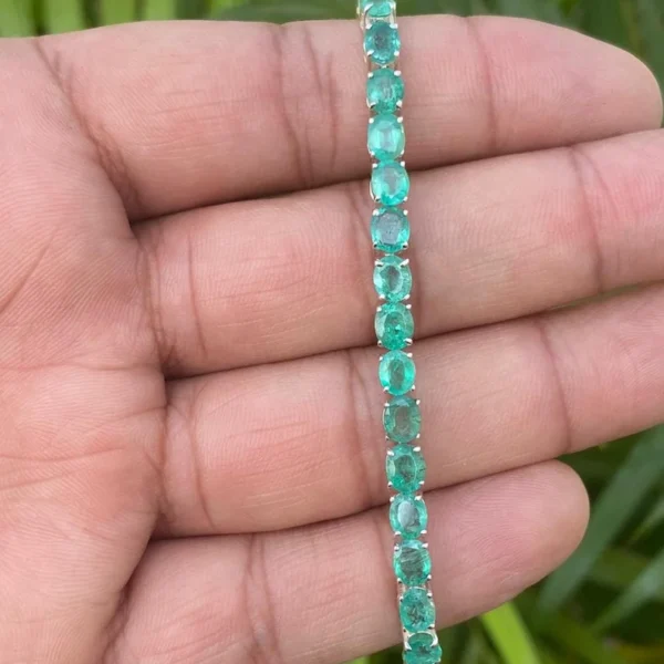 925 Silver Oval Emerald Tennis Bracelet