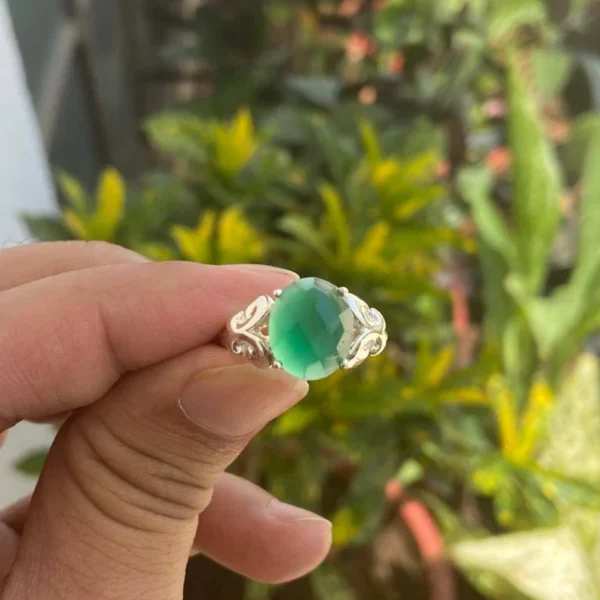 925 Silver Oval Green Onyx Ring