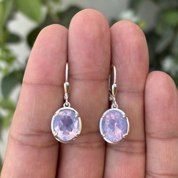 925 Silver Oval Lavender Quartz Drop Earrings
