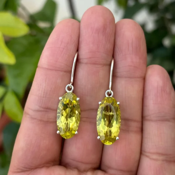925 Silver Oval Lemon Quartz Dangle Earrings