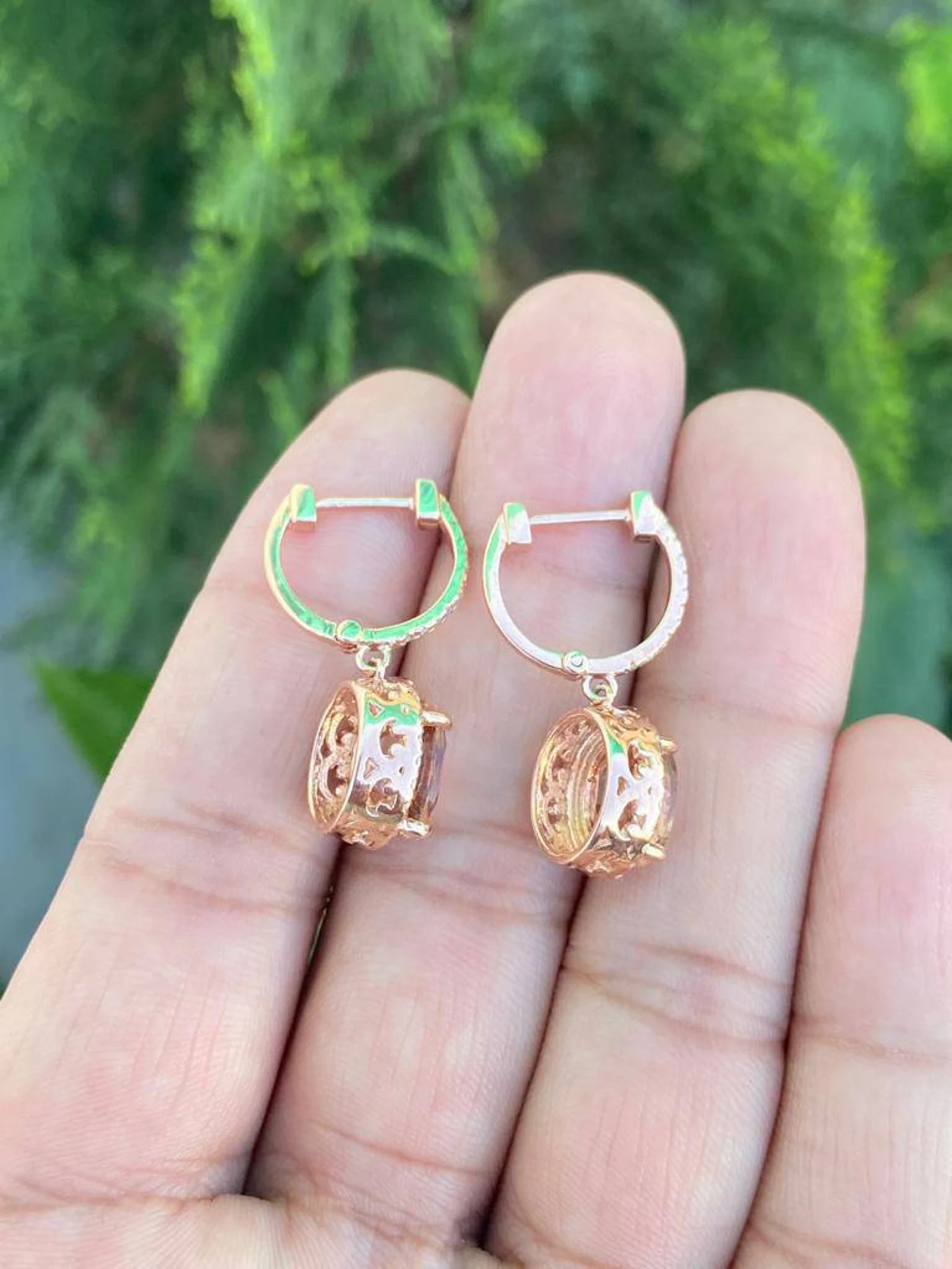 925 Silver Oval Morganite Drop Earrings 3