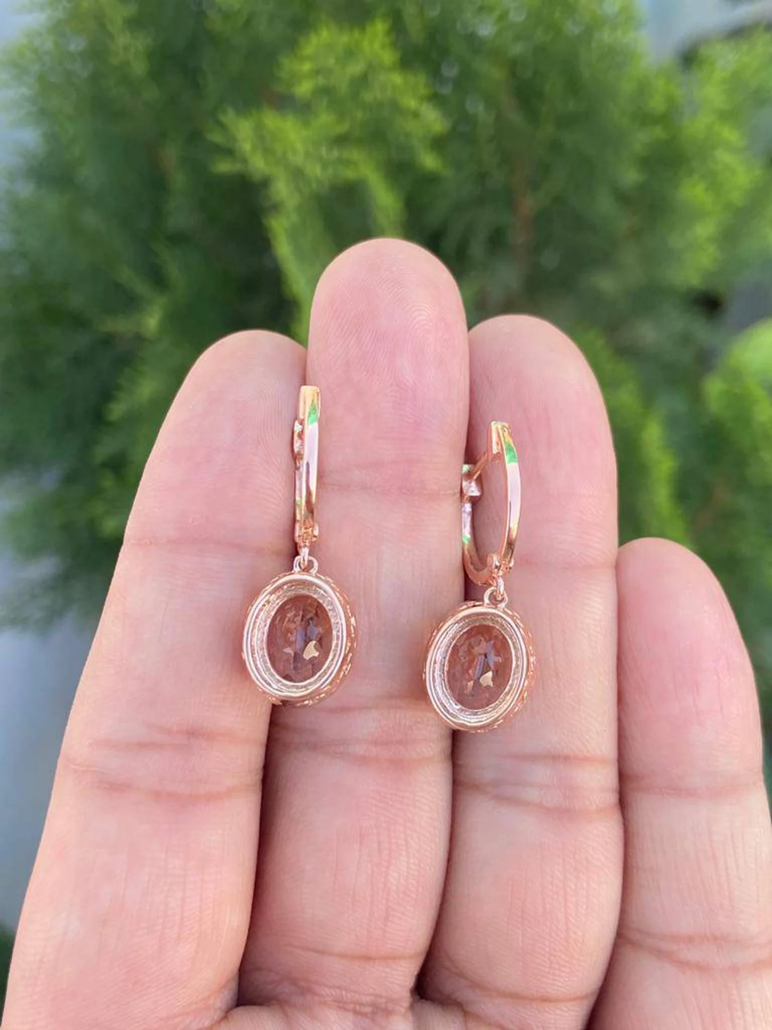 925 Silver Oval Morganite Drop Earrings 4