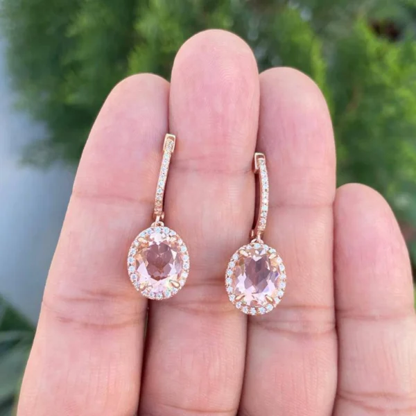 925 Silver Oval Morganite Drop Earrings