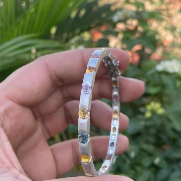 925 Silver Oval Multi Sapphire Bangle Bracelet