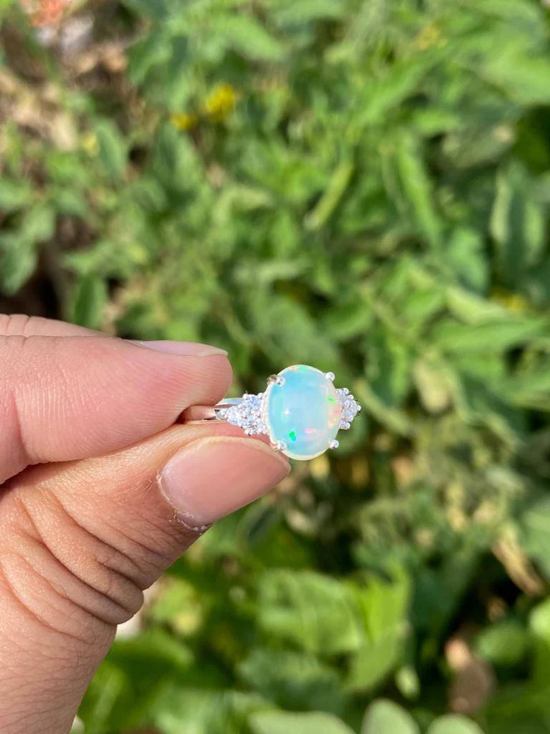 925 Silver Oval Opal Ring 3