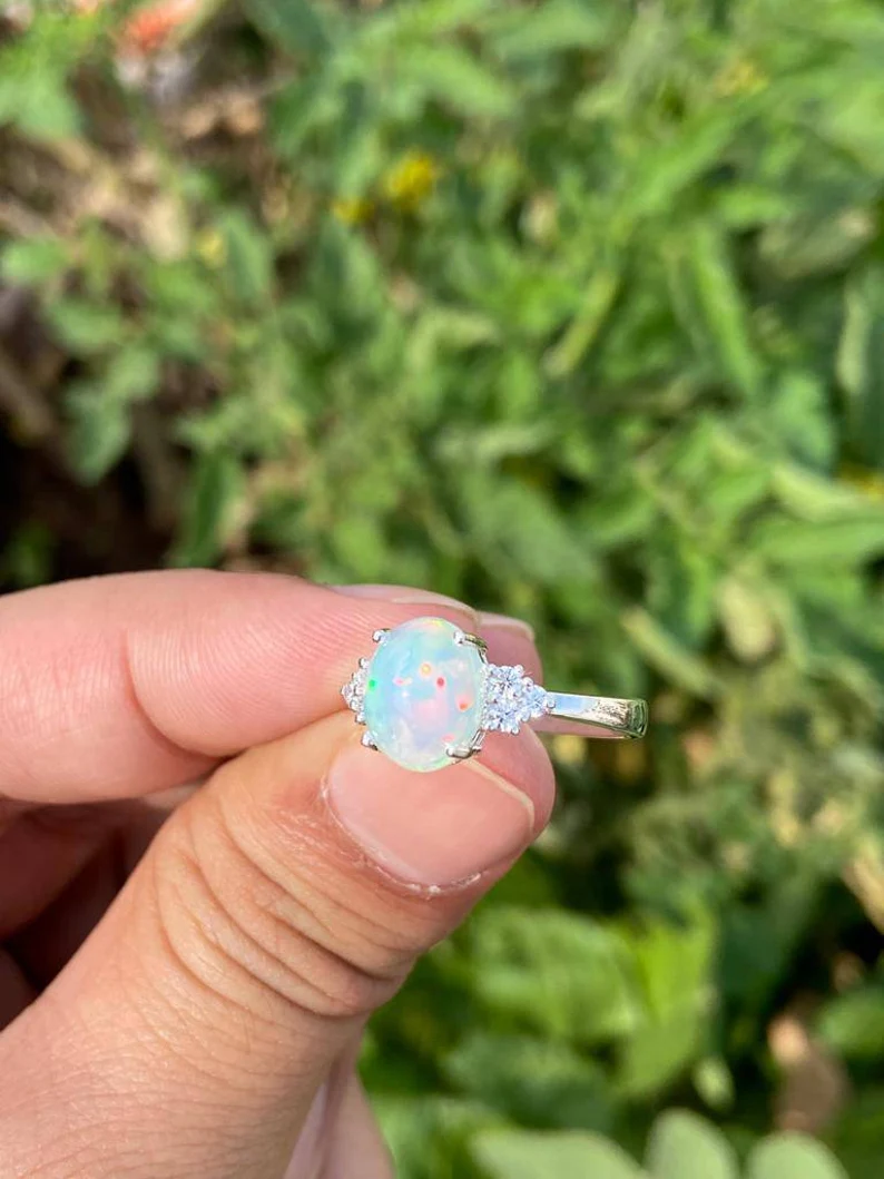 925 Silver Oval Opal Ring 4