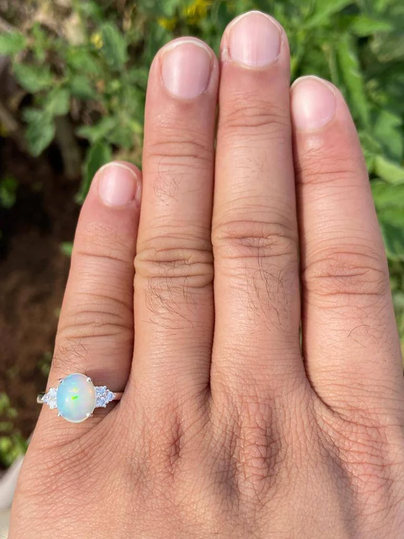 925 Silver Oval Opal Ring 5