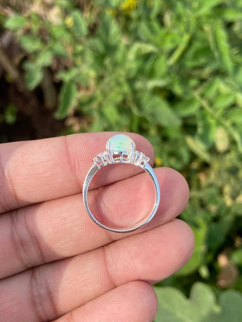 925 Silver Oval Opal Ring 6