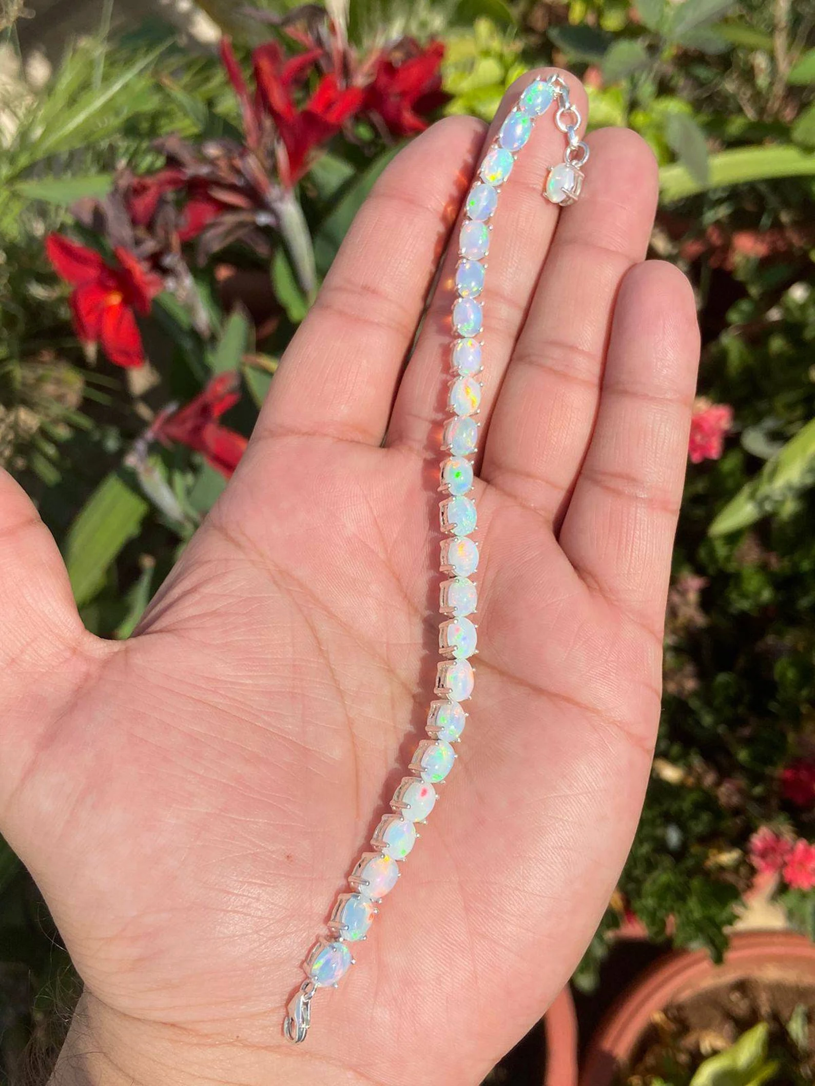 925 Silver Oval Opal Tennis Bracelet 3