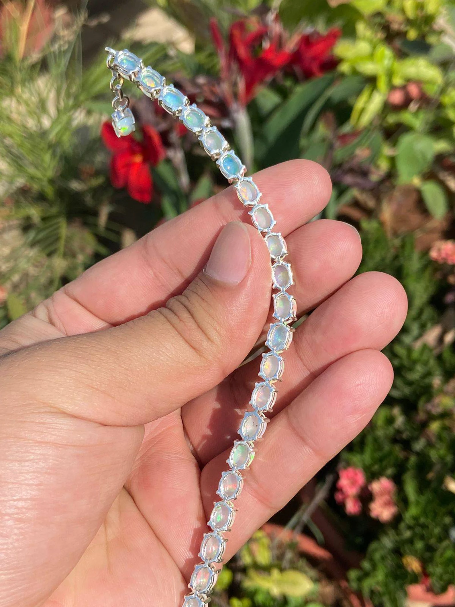 925 Silver Oval Opal Tennis Bracelet 4