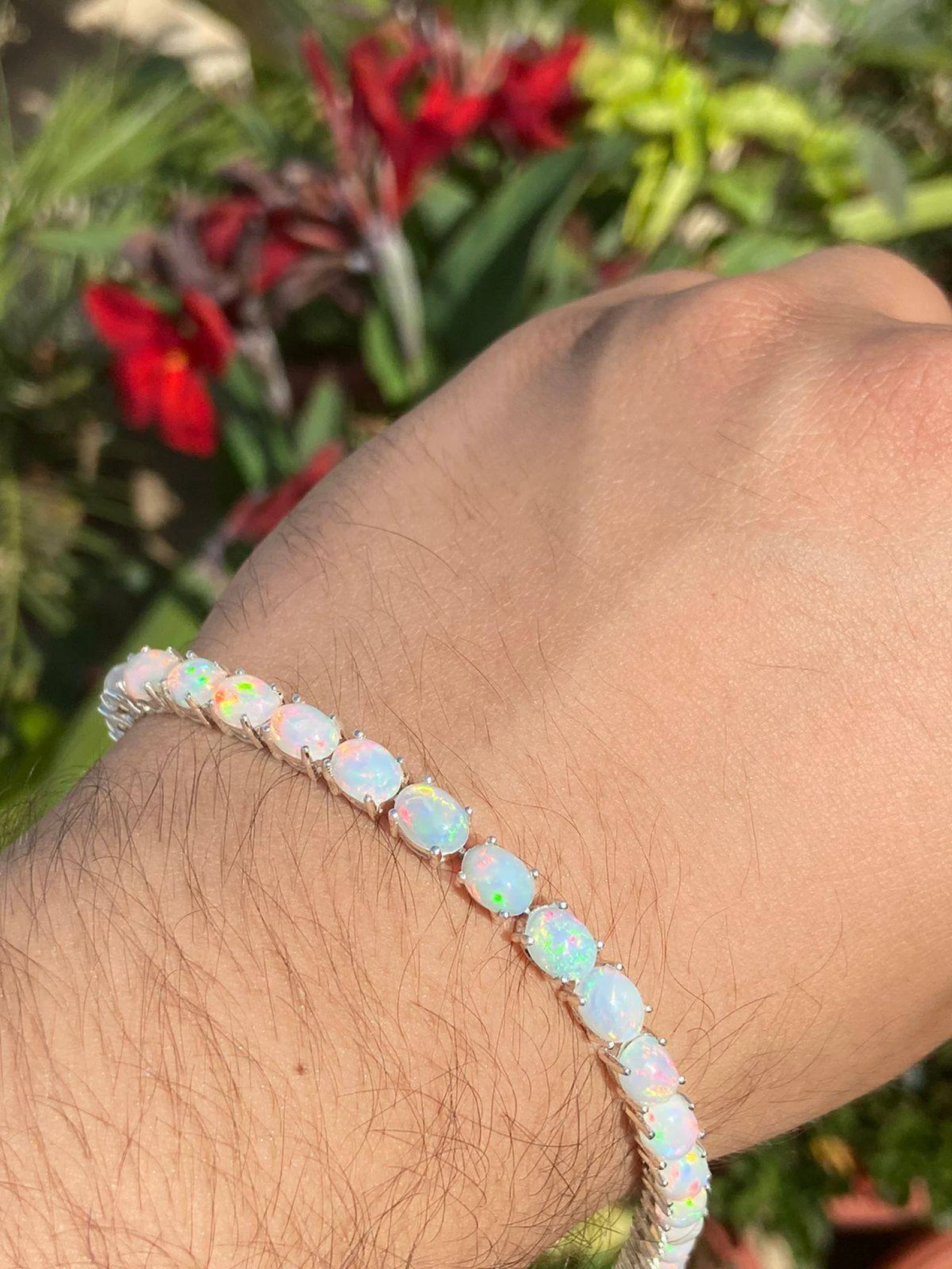 925 Silver Oval Opal Tennis Bracelet 5