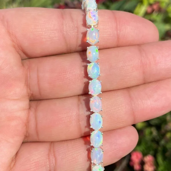 925 Silver Oval Opal Tennis Bracelet