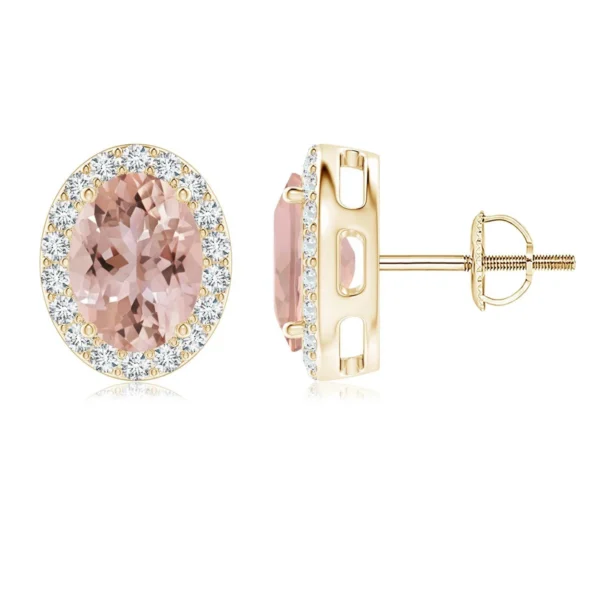 925 Silver Oval Peach Morganite Stud Earrings
