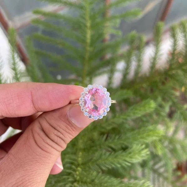925 Silver Oval Pink Morganite Ring