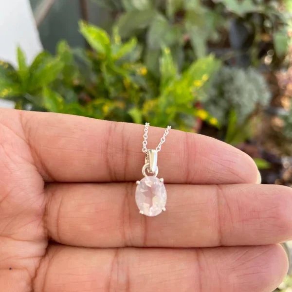 925 Silver Oval Rose Quartz Necklace