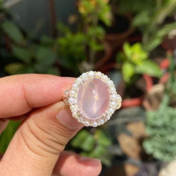 925 Silver Oval Rose Quartz Ring