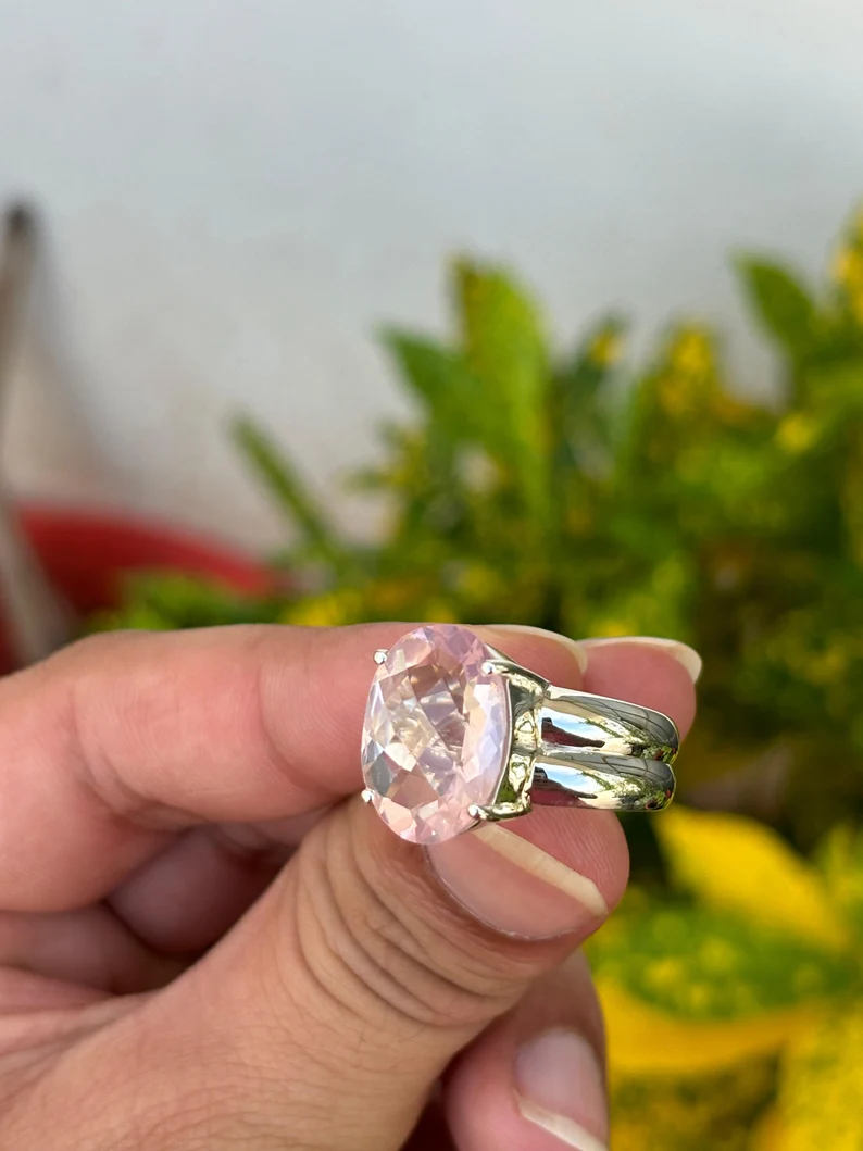 925 Silver Oval Rose Quartz Ring 3