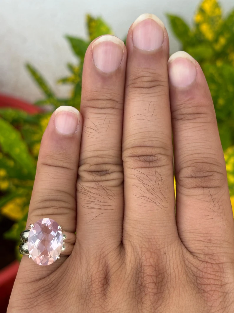 925 Silver Oval Rose Quartz Ring 4
