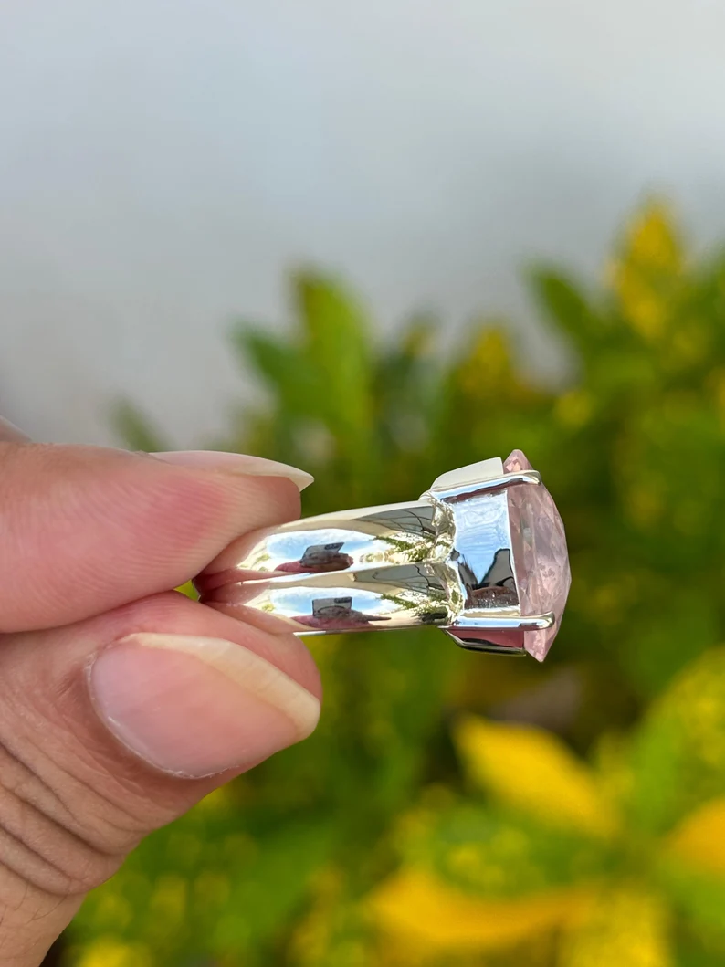 925 Silver Oval Rose Quartz Ring 5