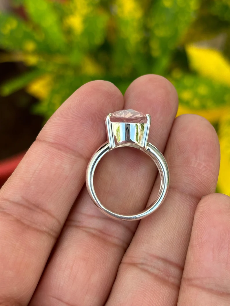 925 Silver Oval Rose Quartz Ring 6