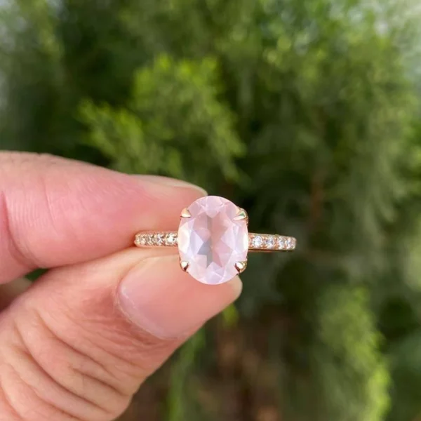 925 Silver Oval Rose Quartz Ring