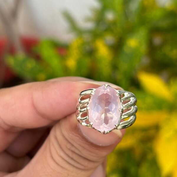 925 Silver Oval Rose Quartz Ring