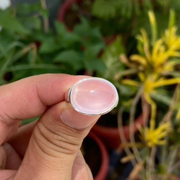 925 Silver Oval Rose Quartz Ring