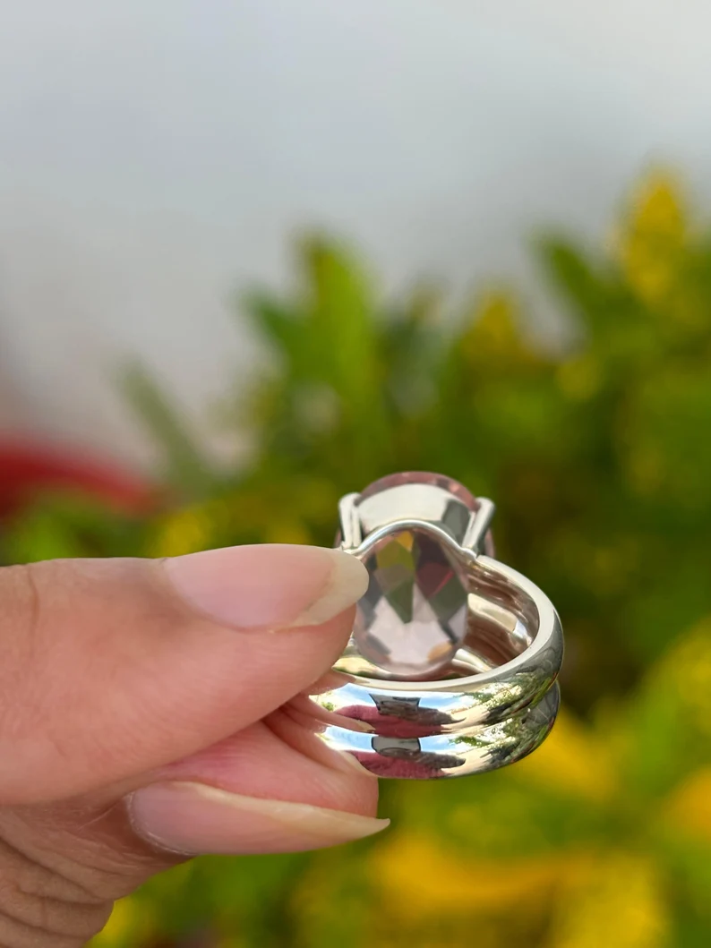 925 Silver Oval Rose Quartz Ring 7