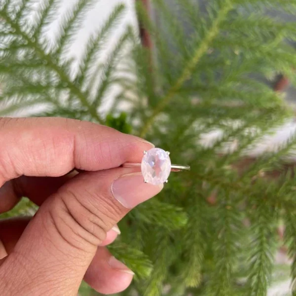 925 Silver Oval Rose Quartz Ring
