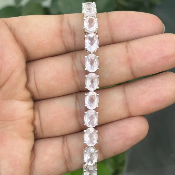 925 Silver Oval Rose Quartz Tennis Bracelet