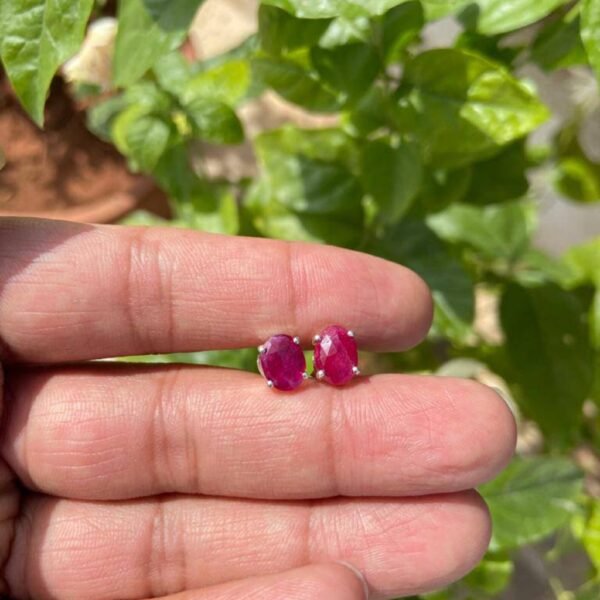 925 Silver Oval Ruby Stud Earrings