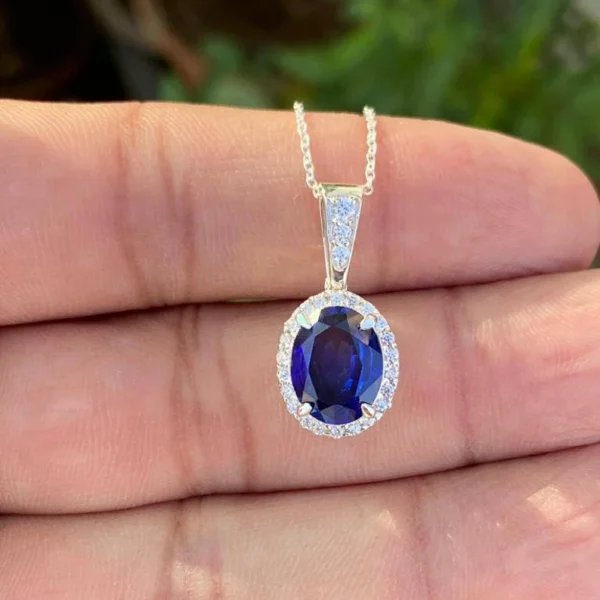 925 Silver Oval Sapphire Necklace