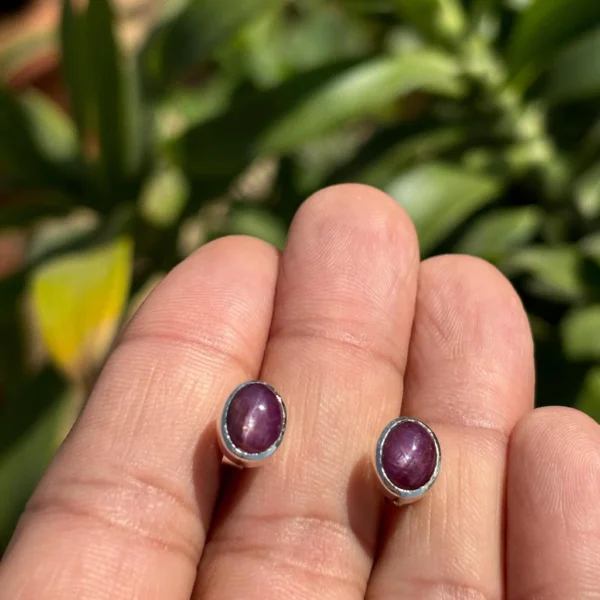 925 Silver Oval Star Ruby Stud Earrings