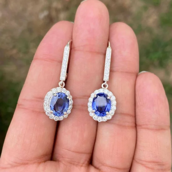 925 Silver Oval Tanzanite Drop Earrings