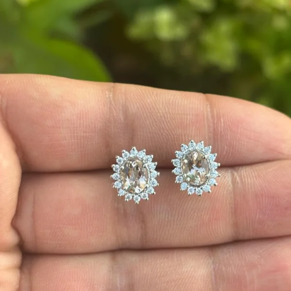 925 Silver Peach Morganite Stud Earrings