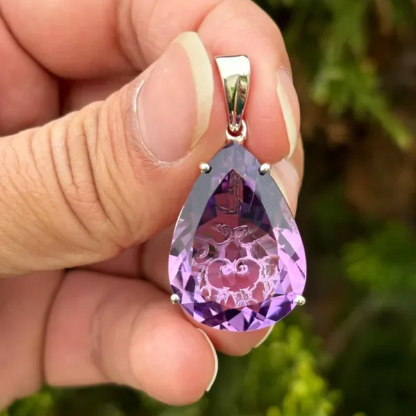 925 Silver Pear Amethyst Pendant