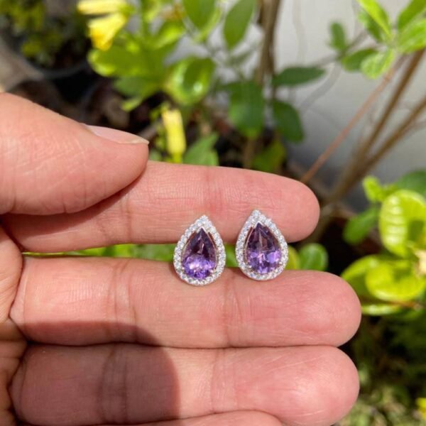 925 Silver Pear Amethyst Stud Earrings