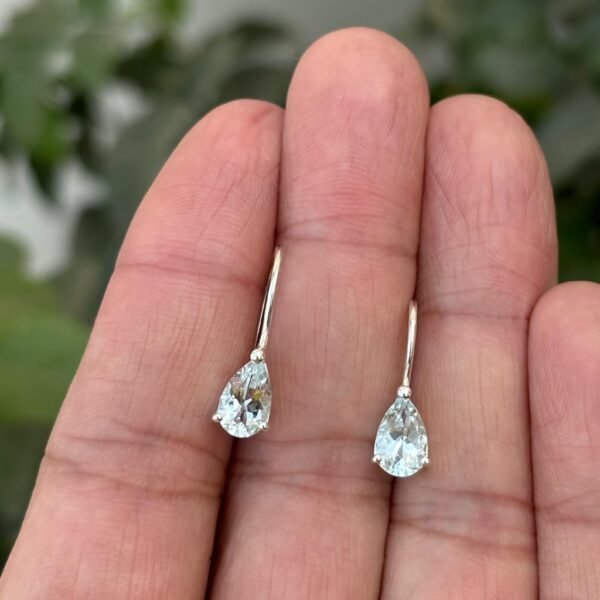 925 Silver Pear Aquamarine Drop Earrings