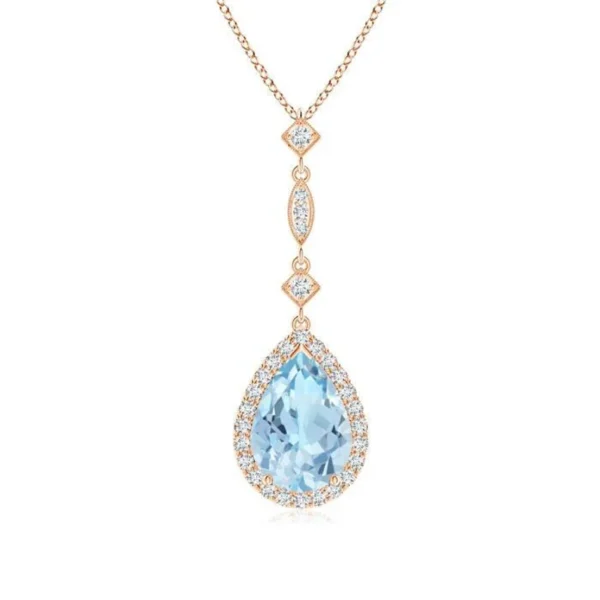 925 Silver Pear Aquamarine Necklace