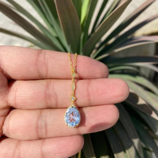 925 Silver Pear Aquamarine Necklace