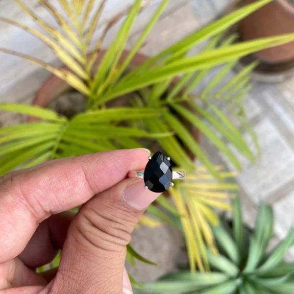 925 Silver Pear Black Onyx Ring